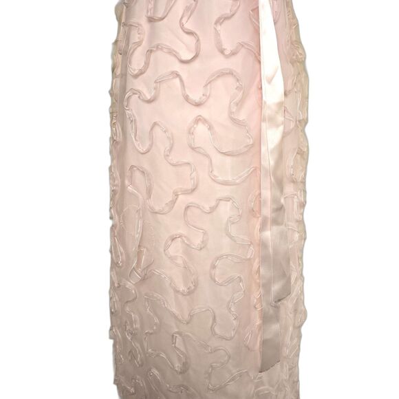 VTG 80s Pink Floral Ribbon Overlay Gown Rosette Waist Formal Dress Coquette Hoco - Picture 6 of 9